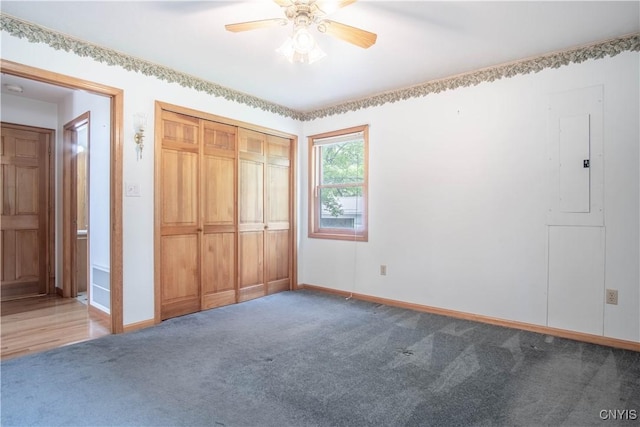 29591 Coon Bridge Rd, Theresa, NY 13691 - unfurnished bedroom featuring carpet floors, a closet, and a ceiling fan
