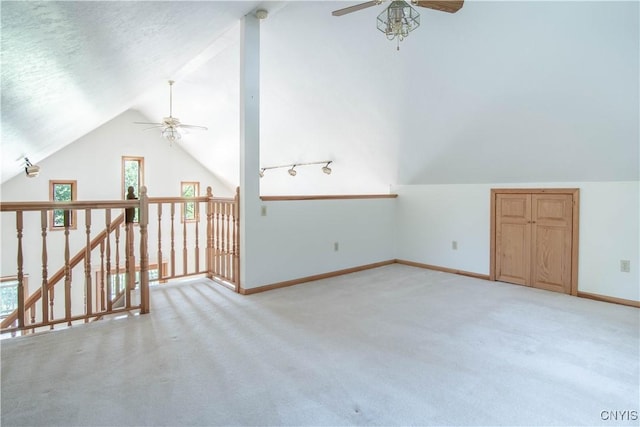 29591 Coon Bridge Rd, Theresa, NY 13691 - bonus room featuring ceiling fan, lofted ceiling, and light carpet