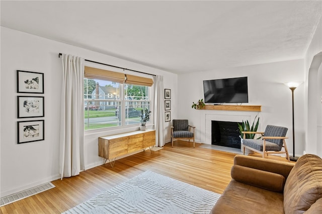 144 Montclair Dr, Irondequoit, NY 14617 - living room featuring wood finished floors and a fireplace with flush hearth