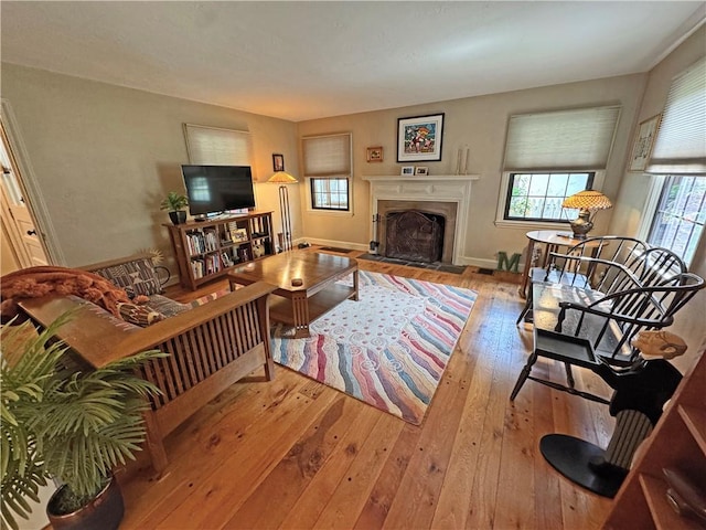 283 Bonnie Brae Ave, Brighton, NY 14618 - living room featuring hardwood / wood-style floors and a fireplace with flush hearth