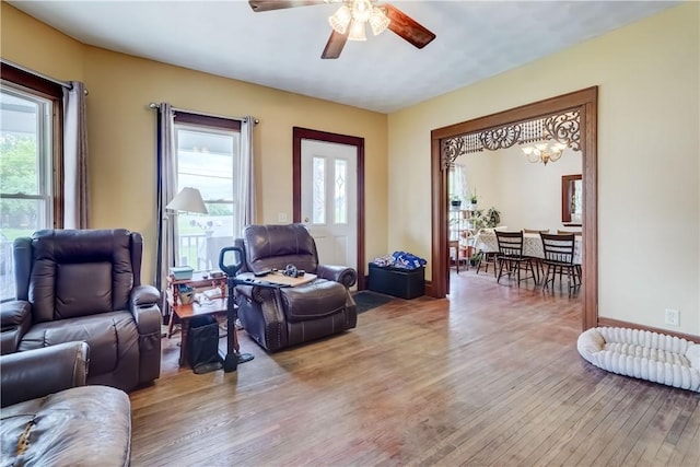 4618 Oak Orchard Rd, Barre, NY 14411 - living room featuring a ceiling fan and light wood finished floors