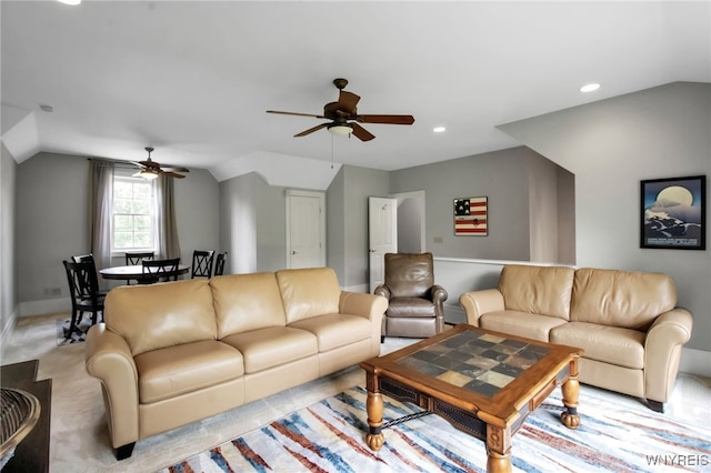 2565 Bowen Rd, Elma, NY 14059 - living room featuring ceiling fan, vaulted ceiling, and recessed lighting