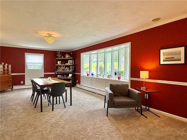 3 Suncrest Ter, Oneonta-City, NY 13820 - carpeted dining space featuring baseboard heating and crown molding