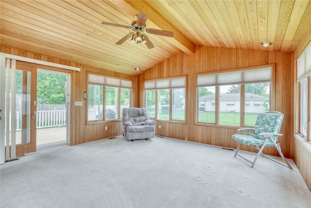 26 Catalina Dr, Irondequoit, NY 14622 - sunroom / solarium featuring plenty of natural light, wooden ceiling, wood walls, and carpet flooring