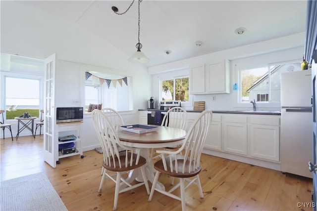 11713 Rays Bay Rd, Henderson, NY 13650 - dining room with light wood finished floors and lofted ceiling