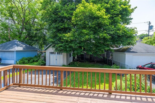 34 Shepard St, Rochester, NY 14620 - wooden terrace with a garage, a yard, and a storage shed