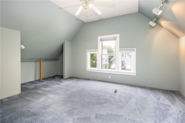 34 Shepard St, Rochester, NY 14620 - additional living space with lofted ceiling, a ceiling fan, and carpet flooring