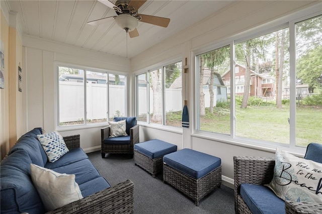25 Kiniry Dr, Irondequoit, NY 14609 - sunroom / solarium featuring a ceiling fan, plenty of natural light, and an outdoor hangout area