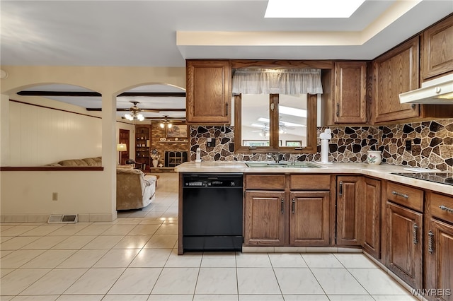 6182 Townline Rd, Wheatfield, NY 14094 - kitchen featuring black appliances, light tile patterned flooring, and backsplash