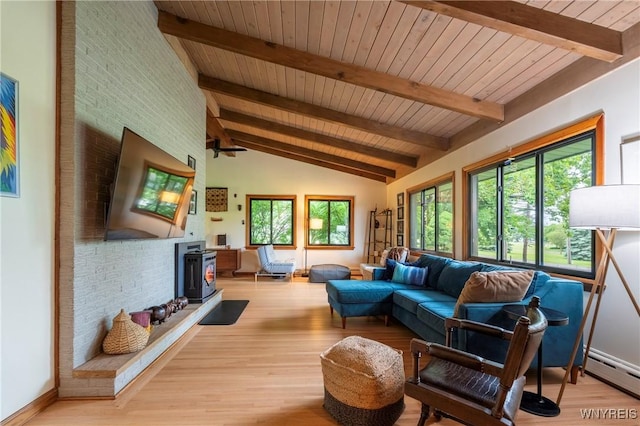 4535 Ransom Rd, Clarence, NY 14031 - living room featuring healthy amount of natural light, a baseboard radiator, wood finished floors, and wood ceiling
