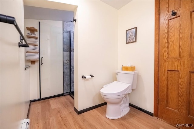 4535 Ransom Rd, Clarence, NY 14031 - full bathroom featuring wood finished floors, a shower, and a baseboard radiator