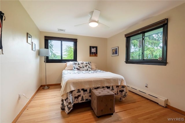 4535 Ransom Rd, Clarence, NY 14031 - bedroom with baseboard heating, light wood-type flooring, and ceiling fan