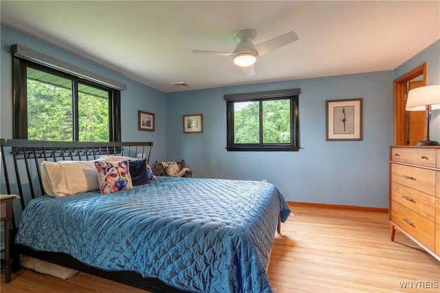 4535 Ransom Rd, Clarence, NY 14031 - bedroom with multiple windows, light wood finished floors, and ceiling fan