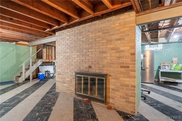 4535 Ransom Rd, Clarence, NY 14031 - below grade area with stairway and a fireplace