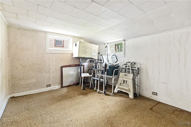 7418 Main St, Newport, NY 13416 - workout room featuring carpet flooring and vaulted ceiling