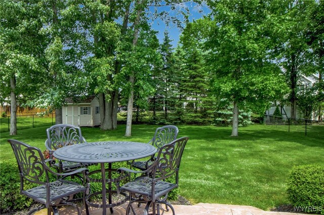 139 Autumn Creek Ct, Amherst, NY 14051 - view of yard with a patio area, a storage shed, and view of scattered trees