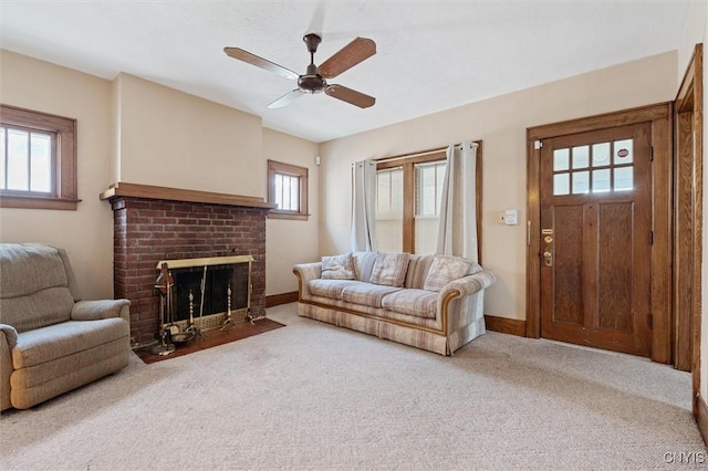344 S Collingwood Ave, Syracuse, NY 13206 - living area with a fireplace, carpet flooring, and ceiling fan