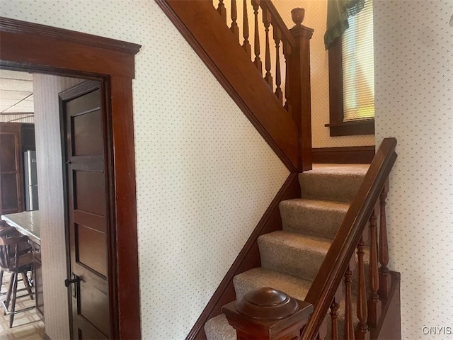 205 Morton St, Syracuse, NY 13204 - staircase featuring wallpapered walls