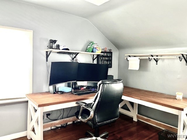 4947 Morgan Pkwy, Hamburg, NY 14075 - office area featuring lofted ceiling and wood finished floors