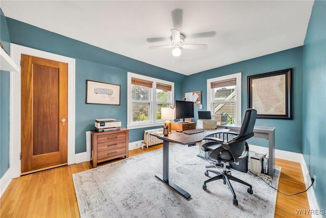 176 Mount Vernon Rd, Amherst, NY 14226 - office area featuring radiator, a ceiling fan, and light wood finished floors