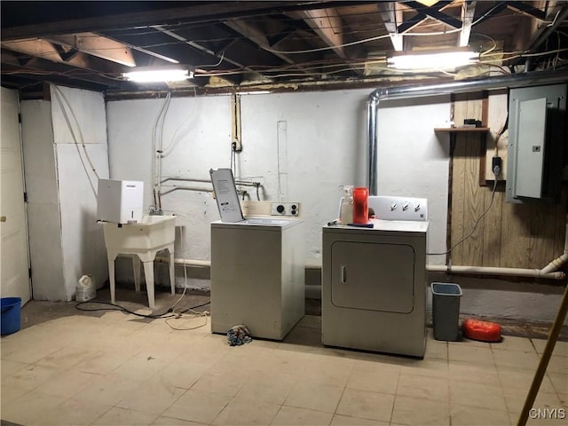 1407 N James St, Rome-Inside, NY 13440 - laundry area featuring electric panel, washer and dryer, and light floors