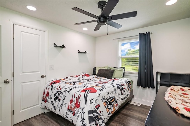 716 Flynn Rd, Greece, NY 14612 - bedroom featuring dark wood finished floors, recessed lighting, and a ceiling fan