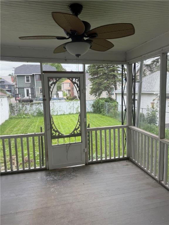 340 Webber Pl, Elmira-City, NY 14901 - unfurnished sunroom with ceiling fan