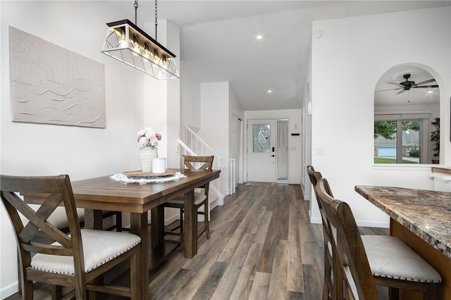 55 Creighton Ln, Greece, NY 14612 - dining room with stairway, plenty of natural light, a ceiling fan, dark wood finished floors, and recessed lighting