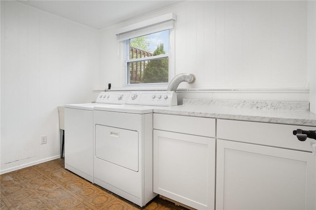 55 Creighton Ln, Greece, NY 14612 - laundry room featuring washing machine and clothes dryer, cabinet space, and light floors