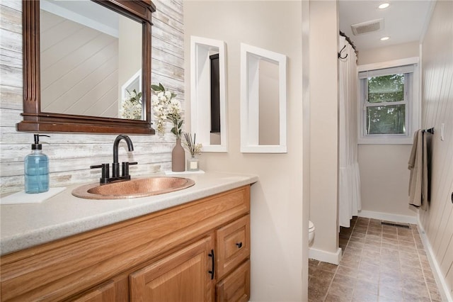 55 Creighton Ln, Greece, NY 14612 - full bathroom with vanity, decorative backsplash, a shower with curtain, and recessed lighting