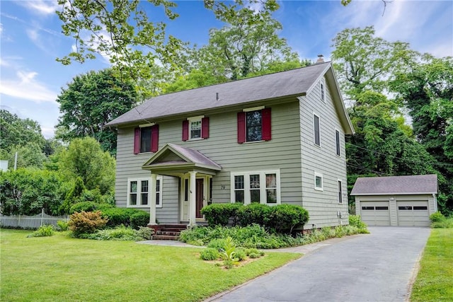 79 Rawlinson Rd, Irondequoit, NY 14617 - colonial inspired home with an outbuilding, a detached garage, and a chimney