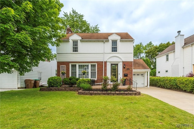232 Kenview Blvd, Cheektowaga, NY 14215 - view of front of home featuring brick siding, a front lawn, concrete driveway, and a chimney