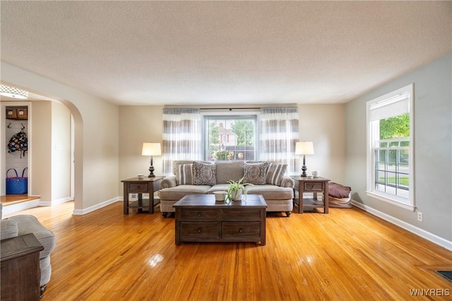232 Kenview Blvd, Cheektowaga, NY 14215 - living room with light wood finished floors, arched walkways, healthy amount of natural light, and a textured ceiling