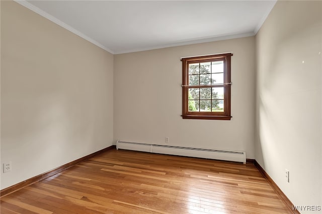 218 Hall Rd, Lancaster, NY 14059 - empty room with baseboard heating, light wood-style flooring, and crown molding