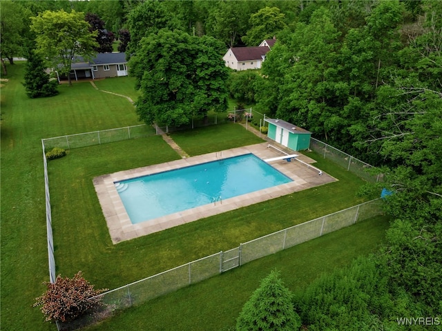 218 Hall Rd, Lancaster, NY 14059 - view of swimming pool with a fenced backyard and a storage shed