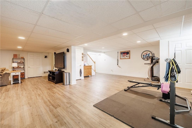 16 Hepburn Ln, Pittsford, NY 14534 - workout room featuring light wood-style floors, recessed lighting, and a drop ceiling