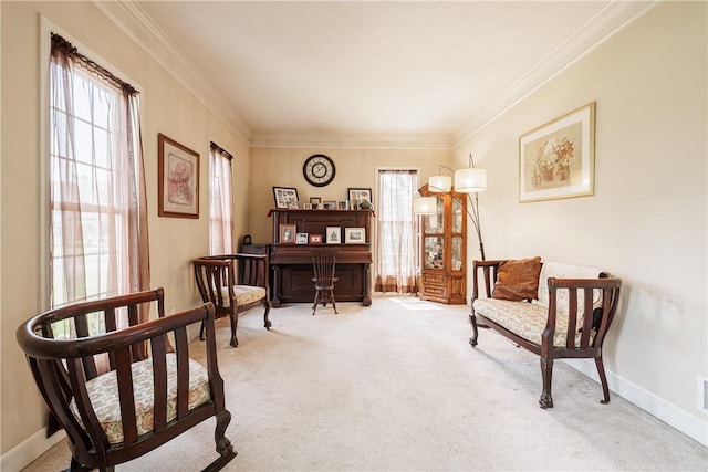 16 Hepburn Ln, Pittsford, NY 14534 - living area featuring carpet and ornamental molding