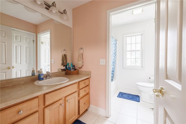 16 Hepburn Ln, Pittsford, NY 14534 - full bath with vanity, tile patterned flooring, and shower / bath combo with shower curtain