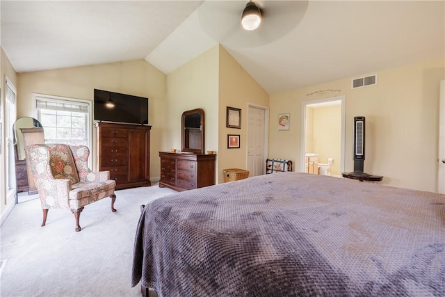 16 Hepburn Ln, Pittsford, NY 14534 - bedroom with carpet, lofted ceiling, ceiling fan, and ensuite bathroom