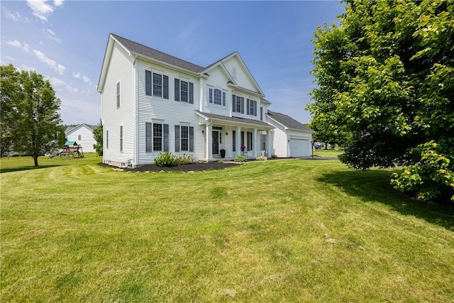 16 Hepburn Ln, Pittsford, NY 14534 - view of front of home with covered porch, a front lawn, and an attached garage