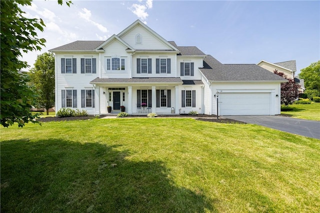 16 Hepburn Ln, Pittsford, NY 14534 - colonial inspired home with a porch, driveway, an attached garage, and a front yard