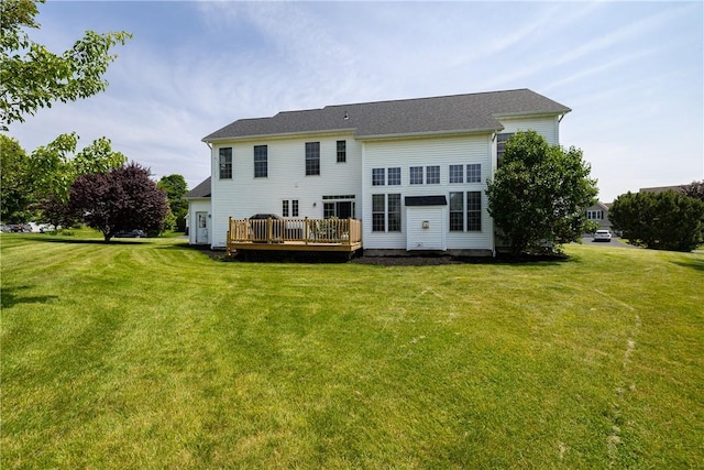 16 Hepburn Ln, Pittsford, NY 14534 - rear view of house with a wooden deck and a yard