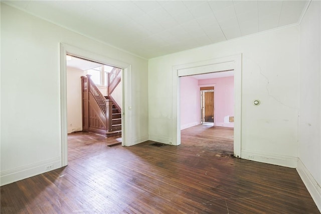 48 Rosedale St, Rochester, NY 14620 - spare room with dark wood finished floors, stairway, and crown molding