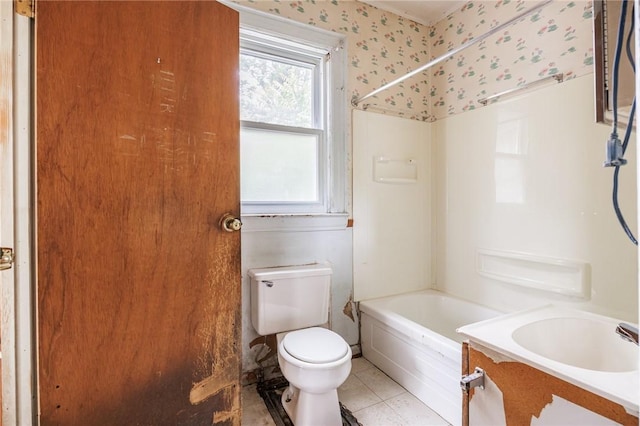 48 Rosedale St, Rochester, NY 14620 - bathroom with wallpapered walls,  shower combination, tile patterned floors, and vanity