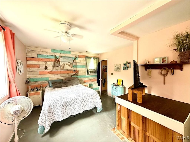 4935 N Jefferson St, Richland, NY 13142 - bedroom with finished concrete flooring and a ceiling fan
