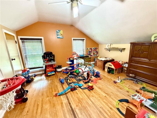 4935 N Jefferson St, Richland, NY 13142 - rec room featuring wood finished floors, ceiling fan, and vaulted ceiling