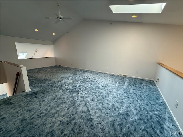 5326 Bunker Hill Way, Onondaga, NY 13207 - additional living space with a skylight, vaulted ceiling, carpet floors, ceiling fan, and recessed lighting