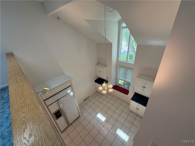 5326 Bunker Hill Way, Onondaga, NY 13207 - bathroom featuring tile patterned flooring, high vaulted ceiling, and beamed ceiling