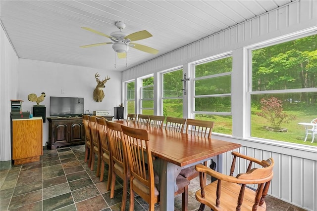 226 Academy St, Middletown, NY 12455 - sunroom with a ceiling fan and stone finish floors
