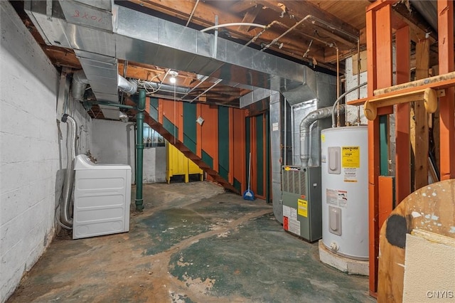 107 Edgeware Rd, Salina, NY 13208 - unfinished below grade area featuring washer / clothes dryer, electric water heater, and heating unit